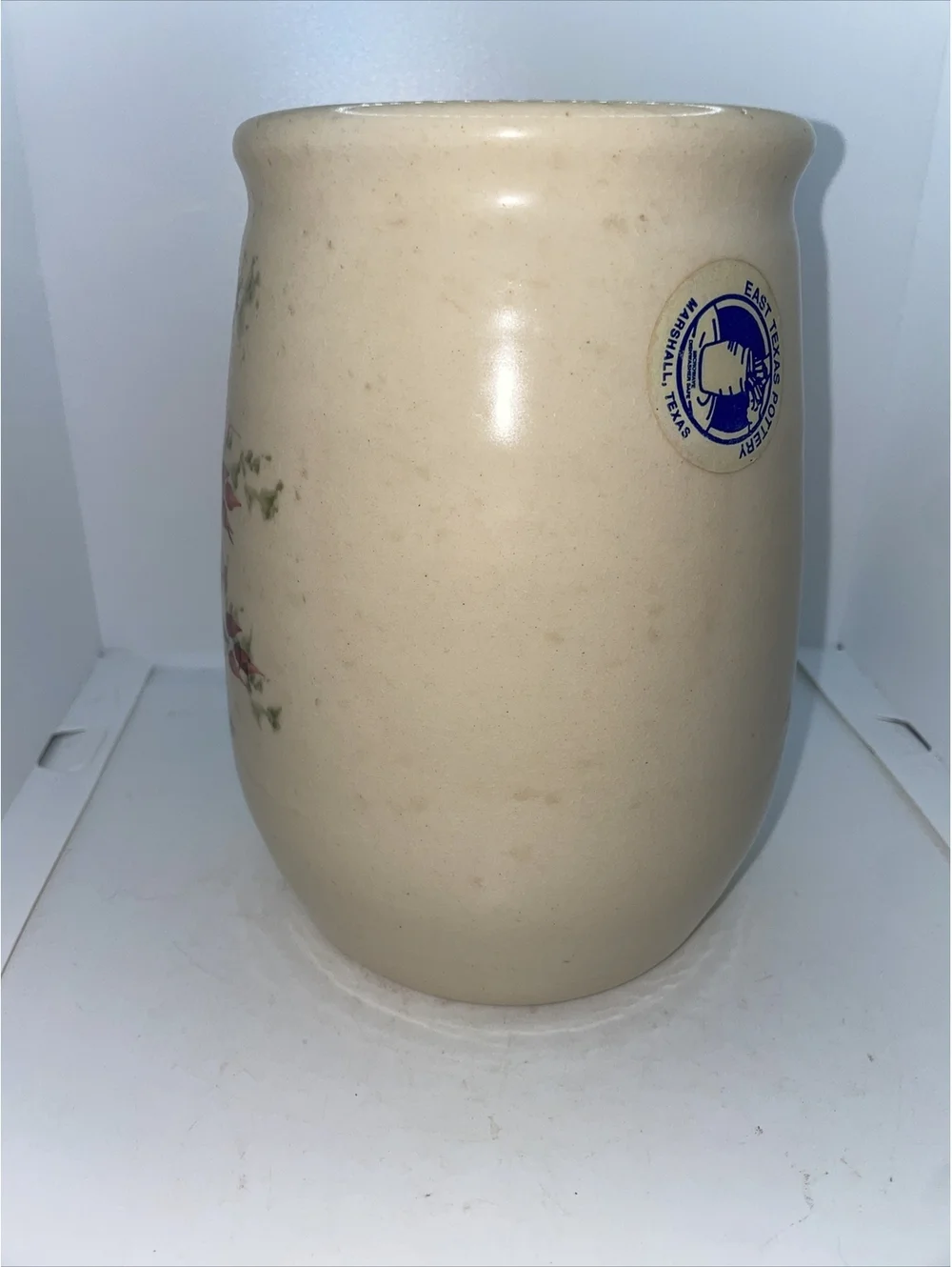 East Texas Pottery Floral Crock Vase Jar Hand Painted and Hand-Turned 6” Tall